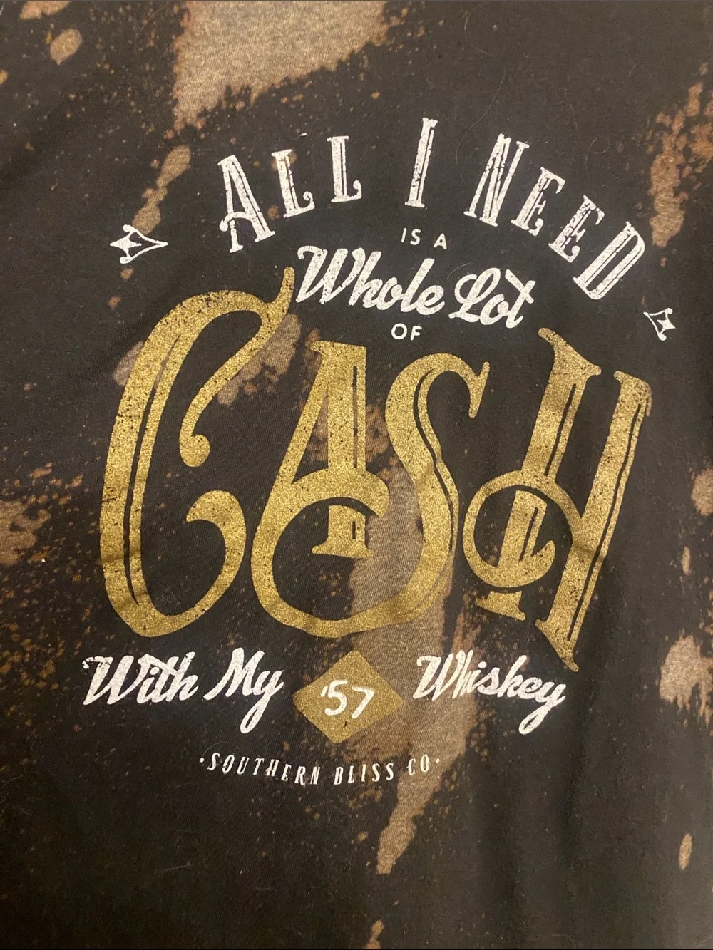 Graphic V-Neck Tee with Gold Cash Script - Picture 3 of 5